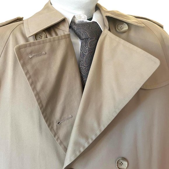 London Fog 80s Men's XL 44R Beige Trench Double-Breasted Removable Lining - Picture 9 of 11